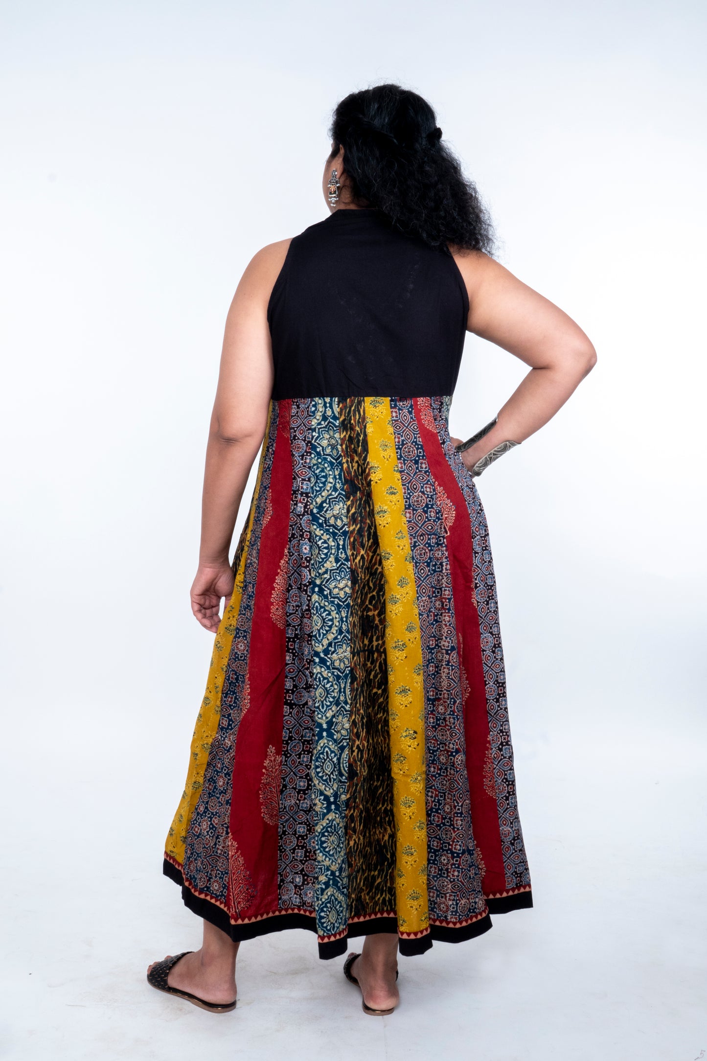 Navrang Dress - Halter Neck Multi-Kali Cotton Fusion - Black