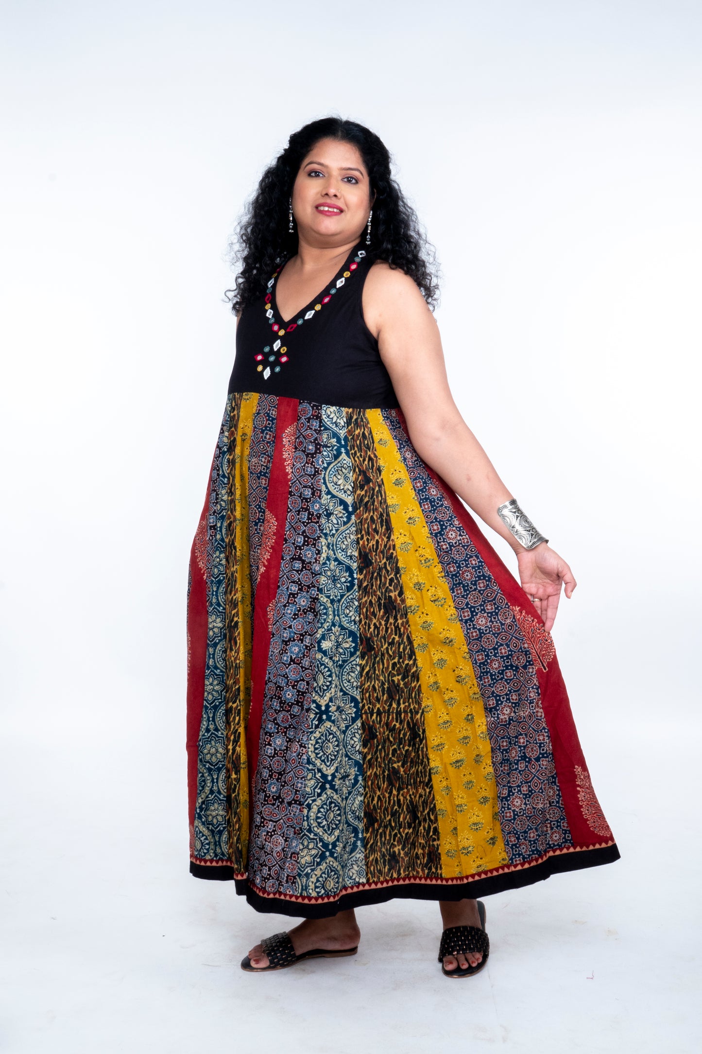 Navrang Dress - Halter Neck Multi-Kali Cotton Fusion - Black