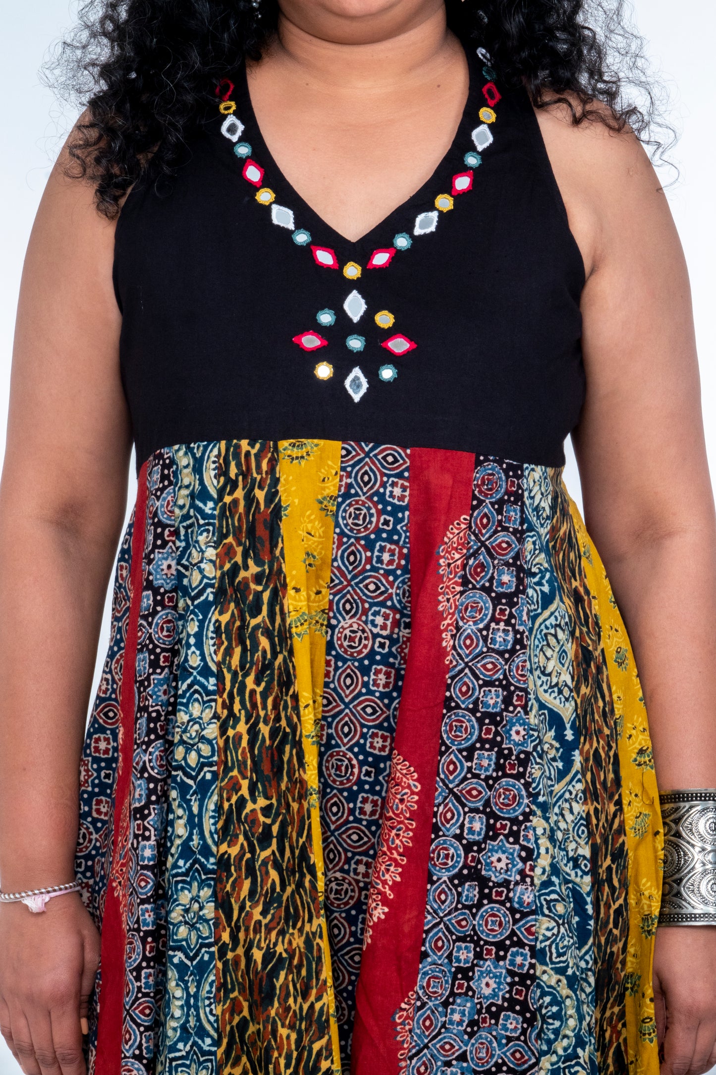 Navrang Dress - Halter Neck Multi-Kali Cotton Fusion - Black