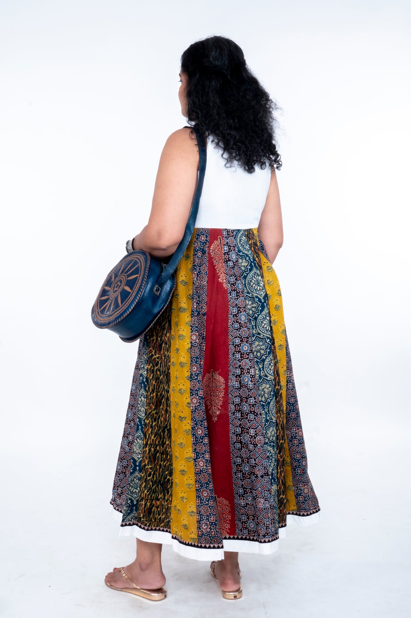 Navrang Dress - Halter Neck Multi-Kali Cotton Fusion - White