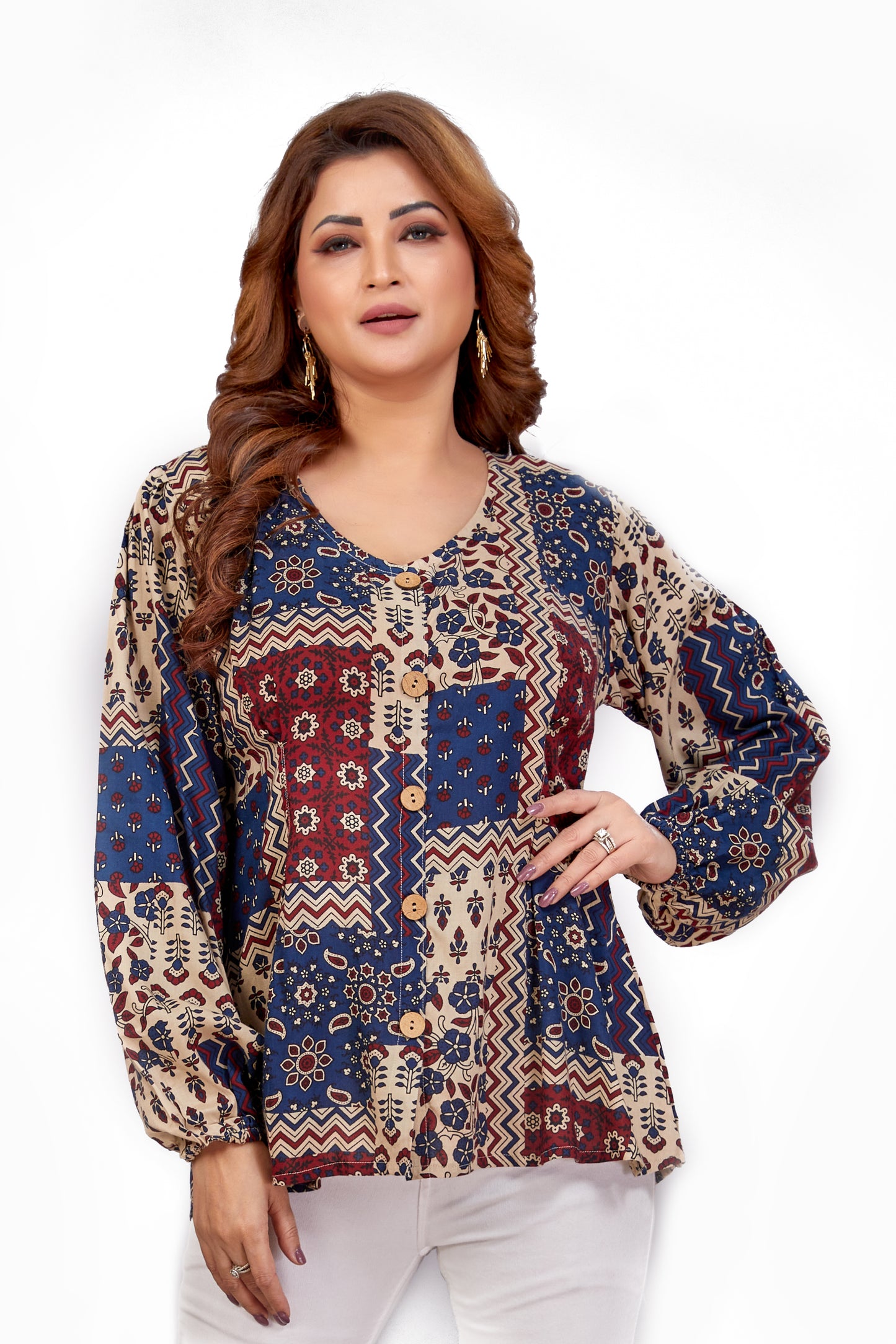 Ajarakh Inspired Patchwork Print Top