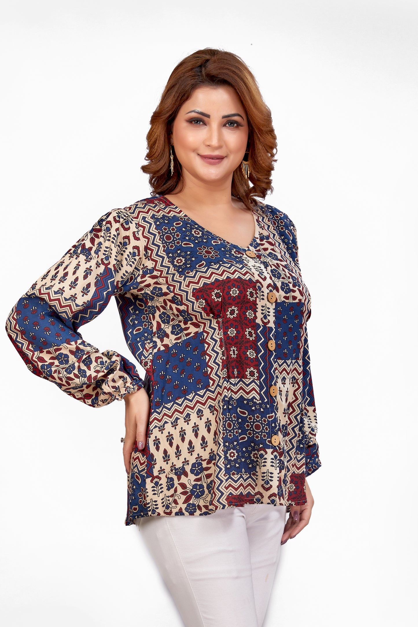 Ajarakh Inspired Patchwork Print Top