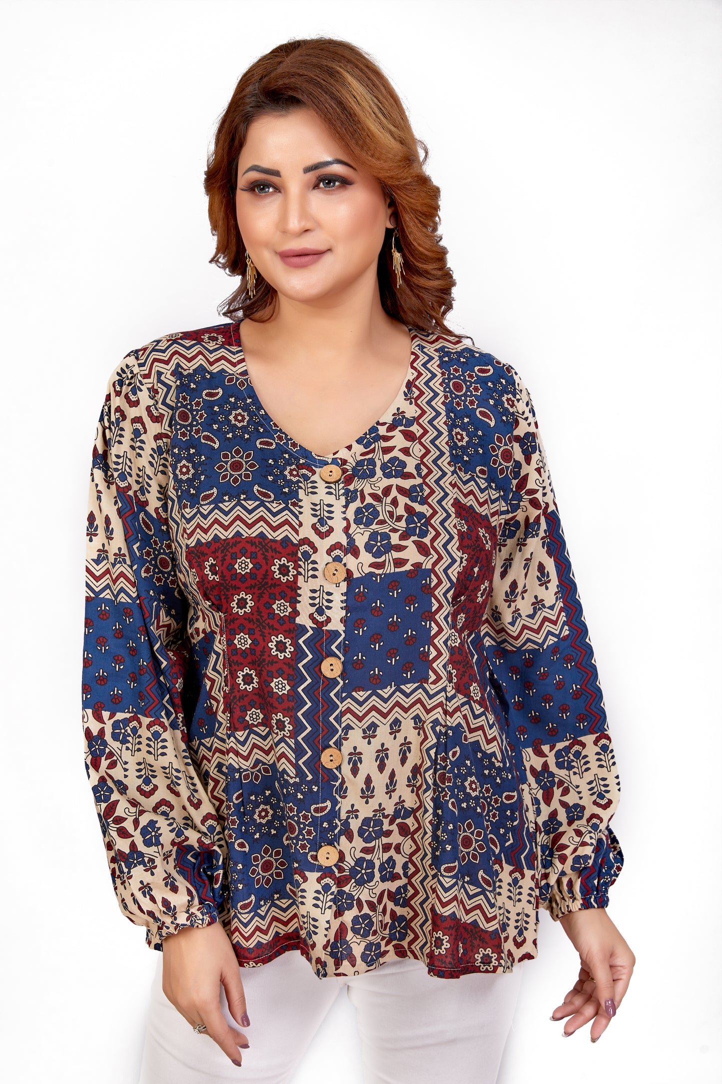 Ajarakh Inspired Patchwork Print Top