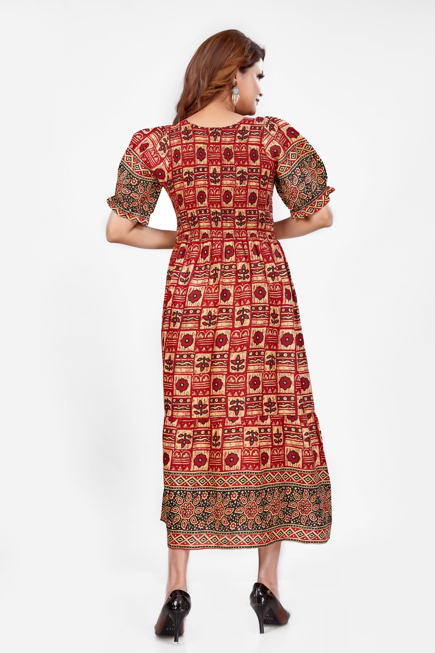 Nakshatra – Smocked Cotton Dress - Red