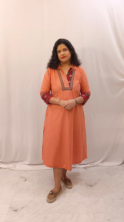 Kaveri – Cotton Fusion Dress - Peach