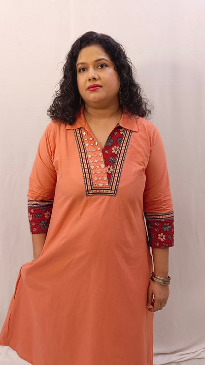 Kaveri – Cotton Fusion Dress - Peach