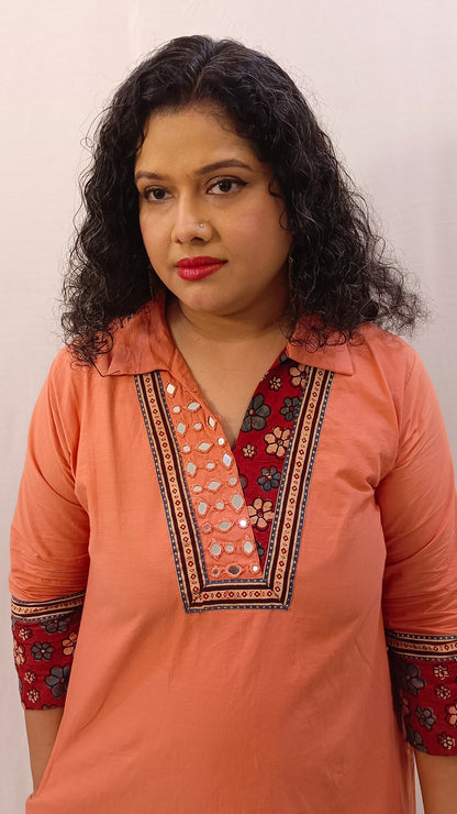Kaveri – Cotton Fusion Dress - Peach