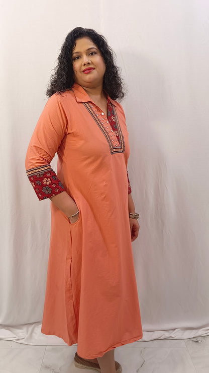 Kaveri – Cotton Fusion Dress - Peach