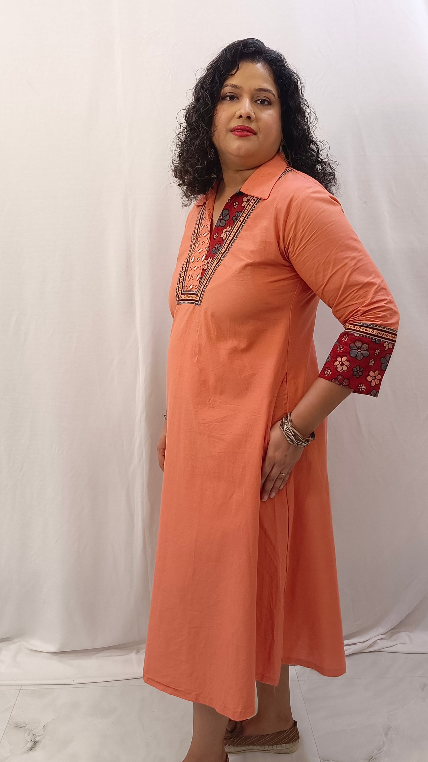 Kaveri – Cotton Fusion Dress - Peach