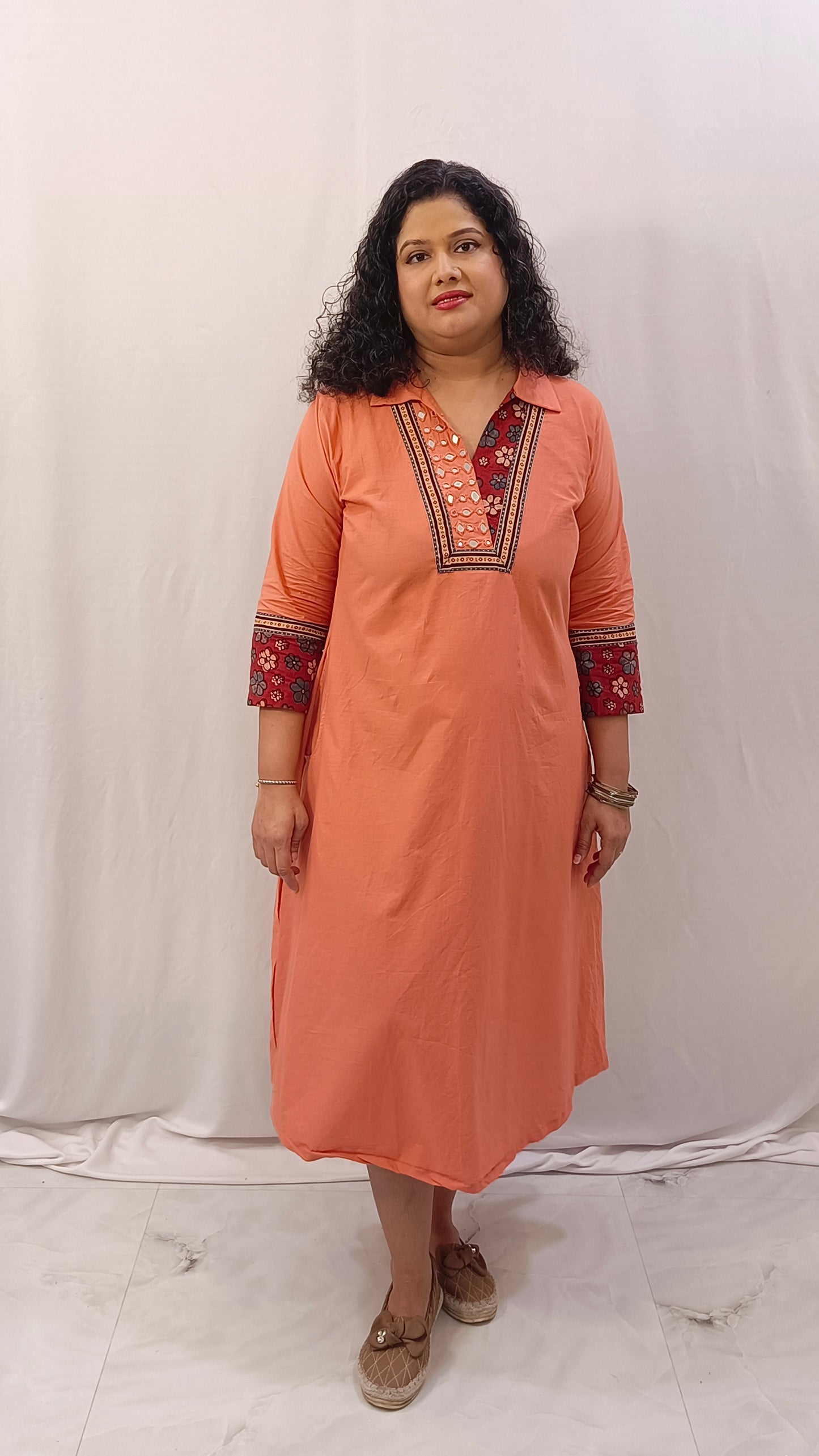 Kaveri – Cotton Fusion Dress - Peach