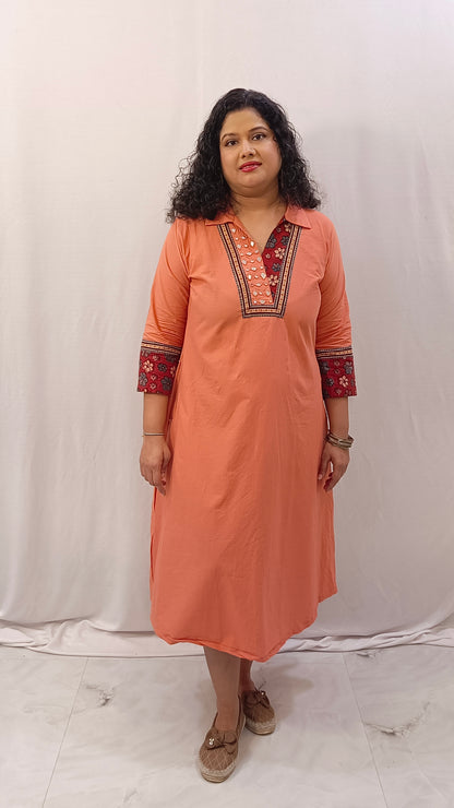 Kaveri – Cotton Fusion Dress - Peach