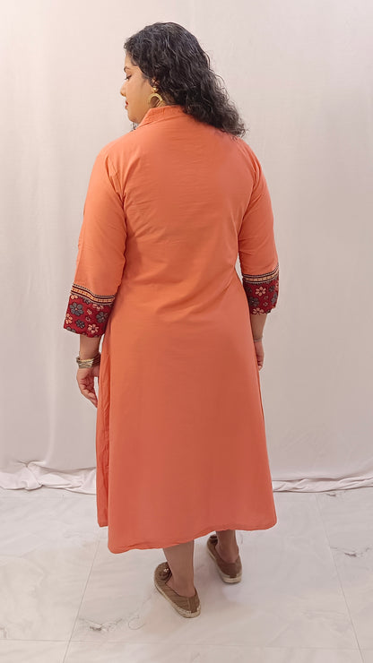 Kaveri – Cotton Fusion Dress - Peach