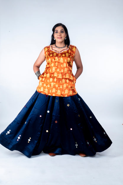 Narmada Skirt - Mashru Skirt - Blue