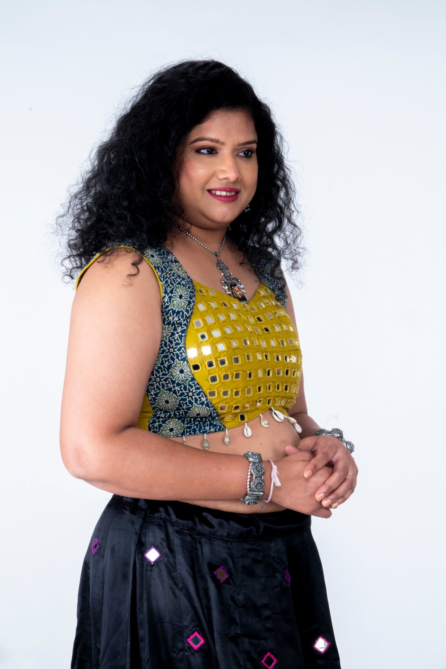 Palash - Mirror work blouse - Mustard