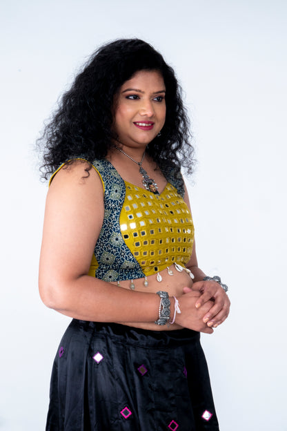 Palash - Mirror work blouse - Mustard