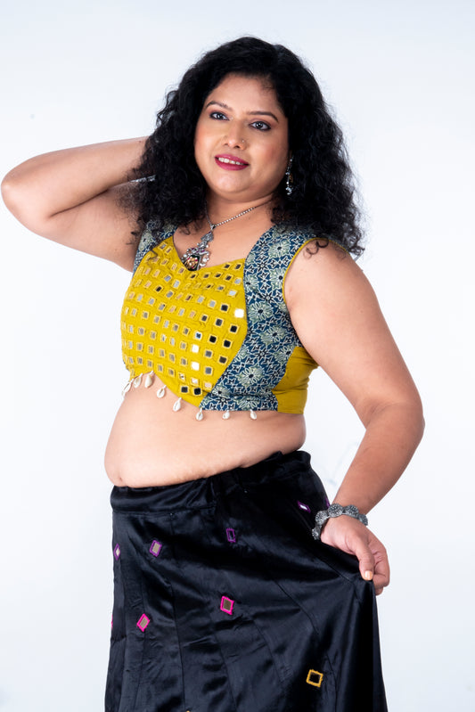 Palash - Mirror work blouse - Mustard