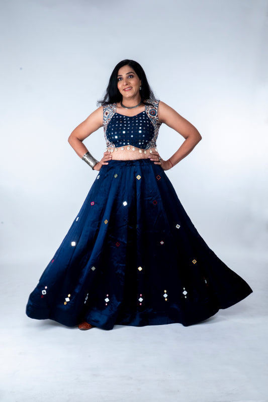 Narmada Skirt - Mashru Skirt - Blue