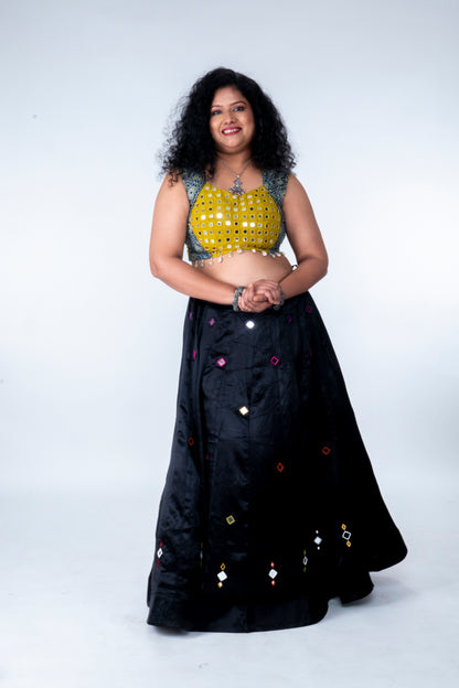 Narmada Skirt - Mashru Skirt - Black