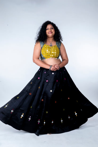 Narmada Skirt - Mashru Skirt - Black
