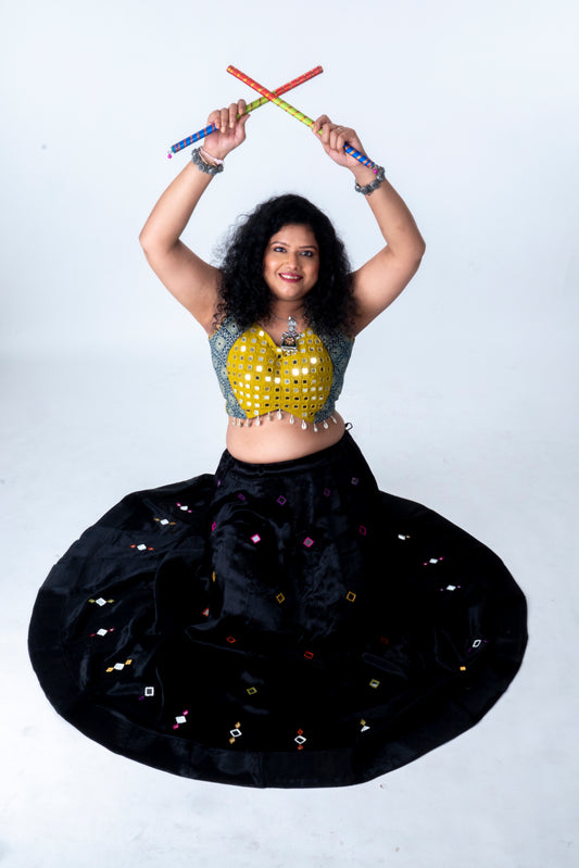 Narmada Skirt - Mashru Skirt - Black