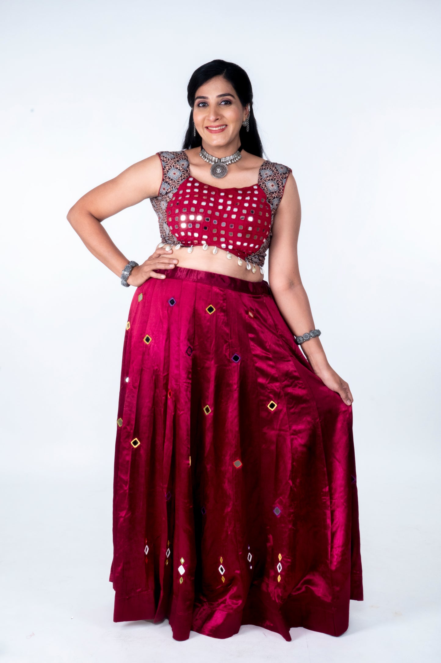Narmada Skirt - Mashru Skirt - Red