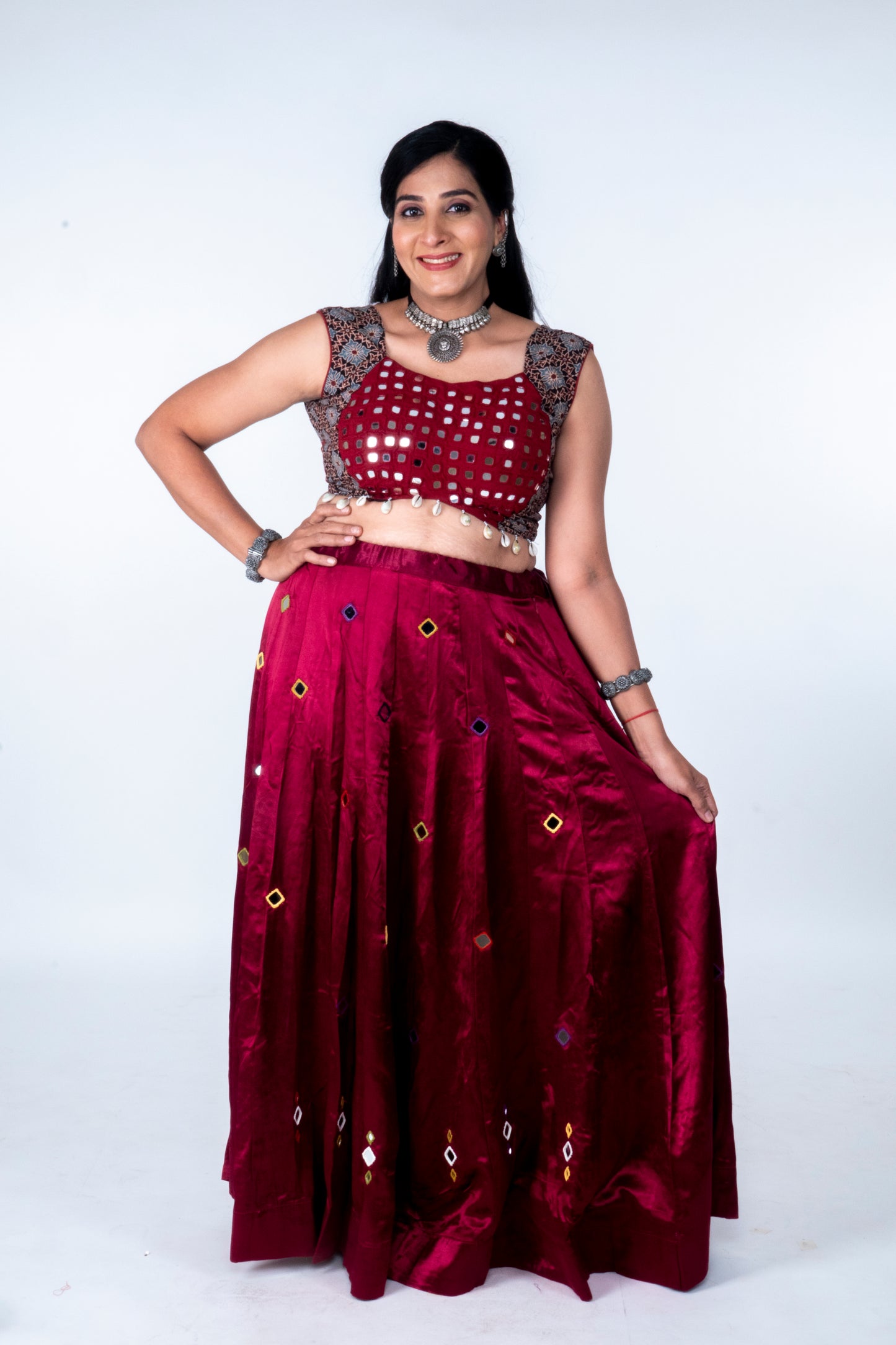 Narmada Skirt - Mashru Skirt - Red