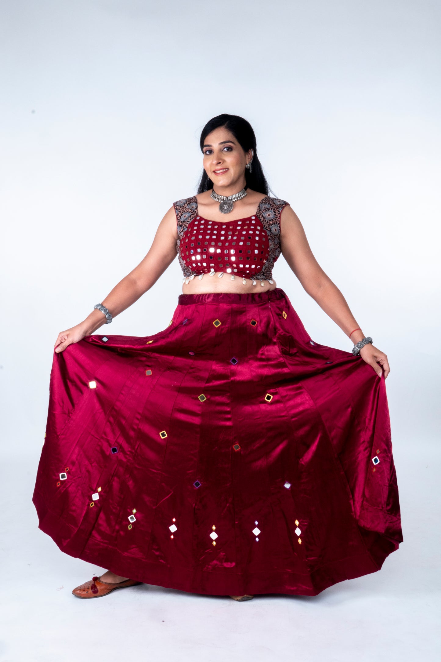 Narmada Skirt - Mashru Skirt - Red