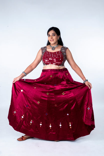 Narmada Skirt - Mashru Skirt - Red
