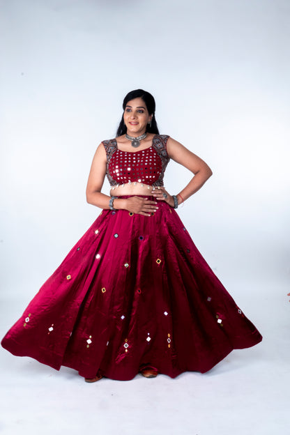 Narmada Skirt - Mashru Skirt - Red
