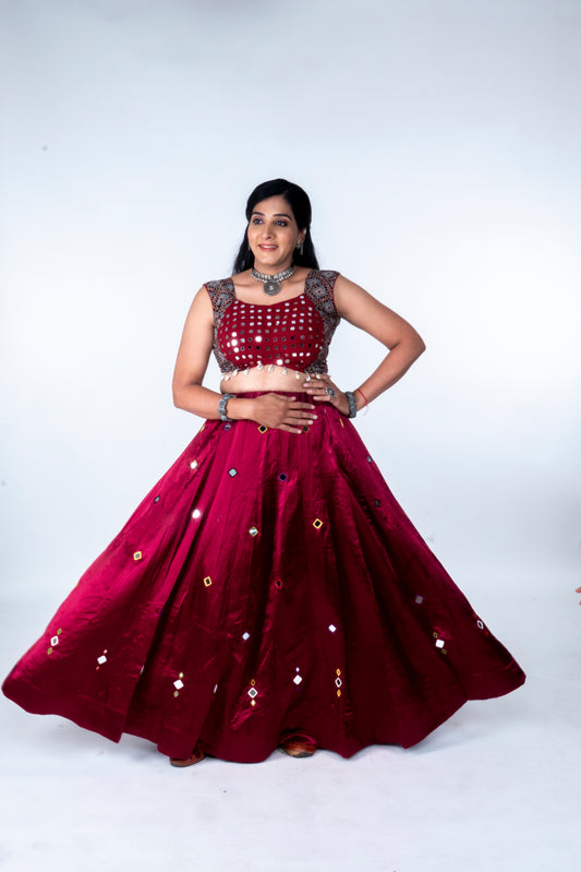 Narmada Skirt - Mashru Skirt - Red