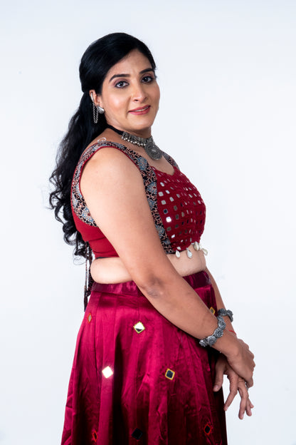 Palash - Mirror work blouse - Red