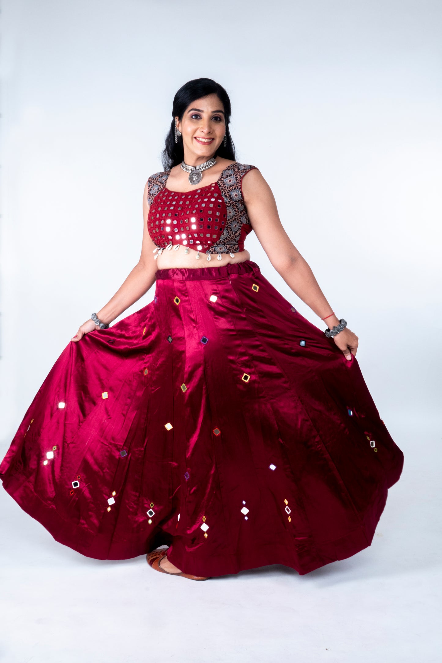 Narmada Skirt - Mashru Skirt - Red