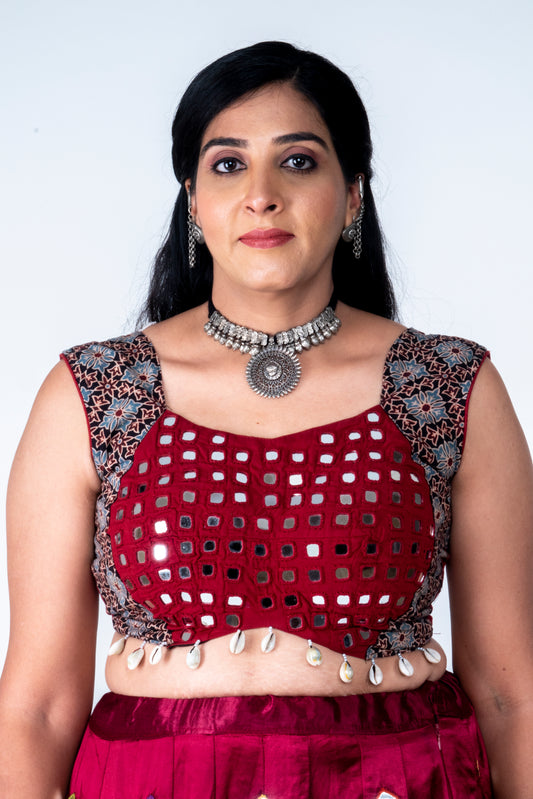 Palash - Mirror work blouse - Red