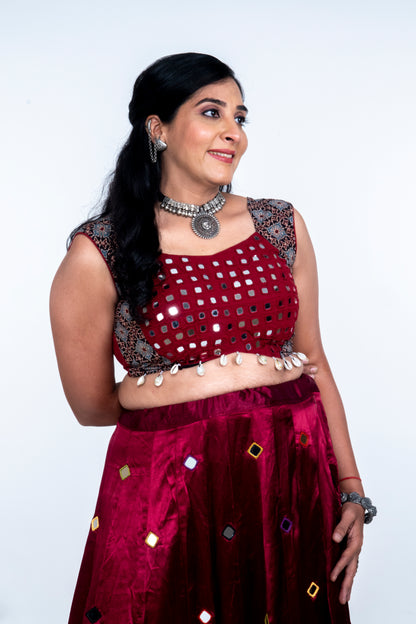 Palash - Mirror work blouse - Red