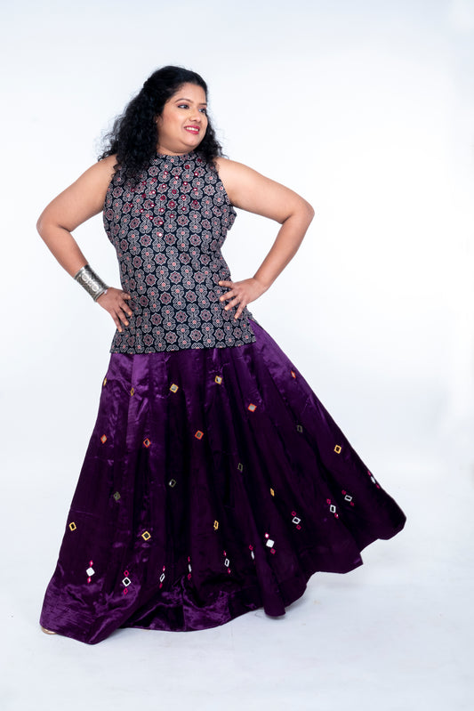Narmada Skirt - Mashru Skirt - Purple
