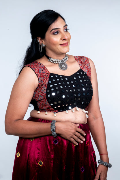 Palash - Mirror work blouse - Black