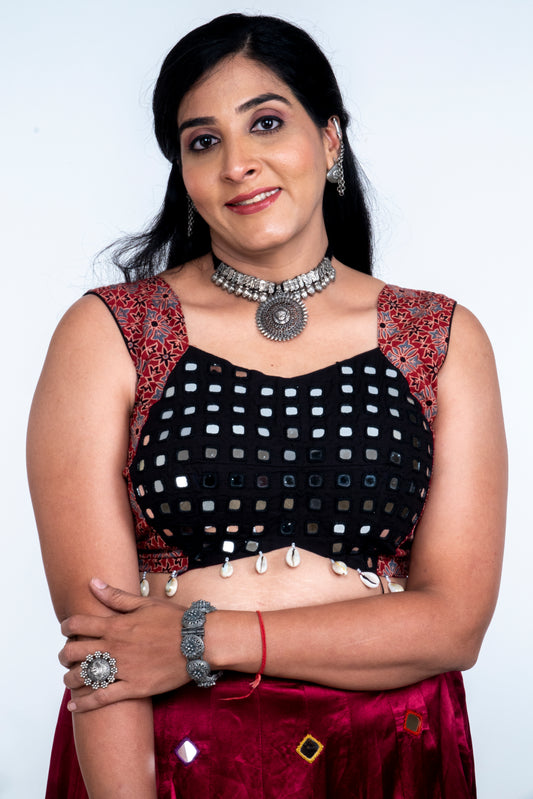 Palash - Mirror work blouse - Black