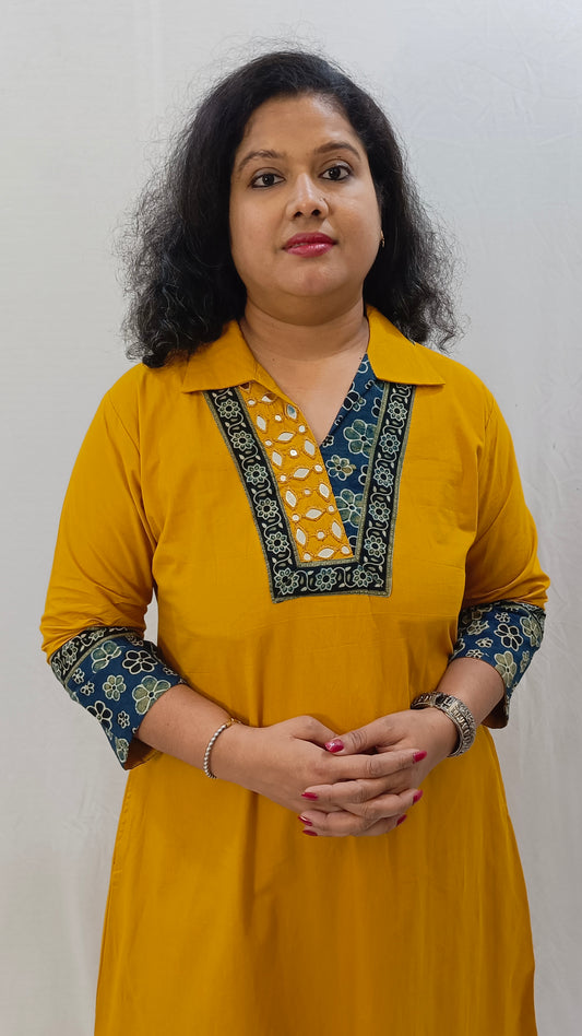 Kaveri – Cotton Fusion Dress - Haldi Yellow