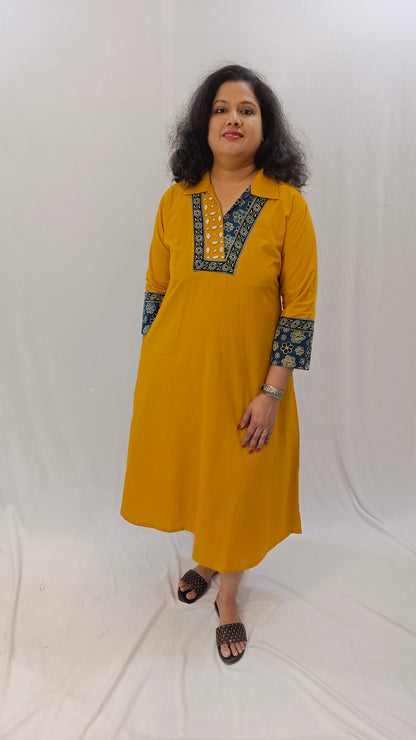 Kaveri – Cotton Fusion Dress - Haldi Yellow