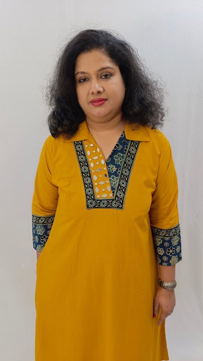 Kaveri – Cotton Fusion Dress - Haldi Yellow