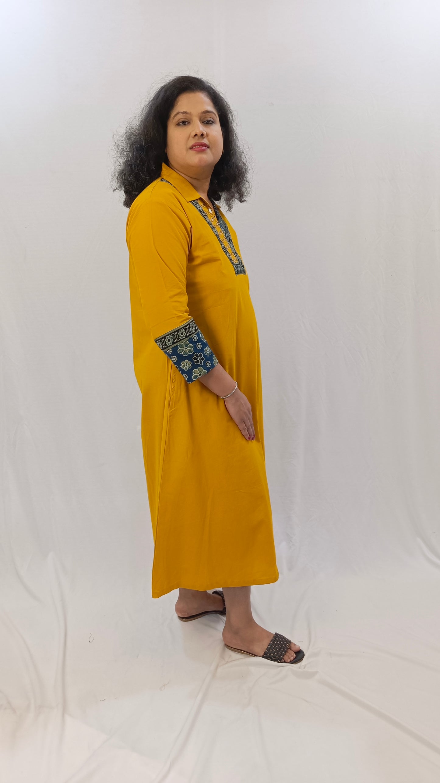 Kaveri – Cotton Fusion Dress - Haldi Yellow