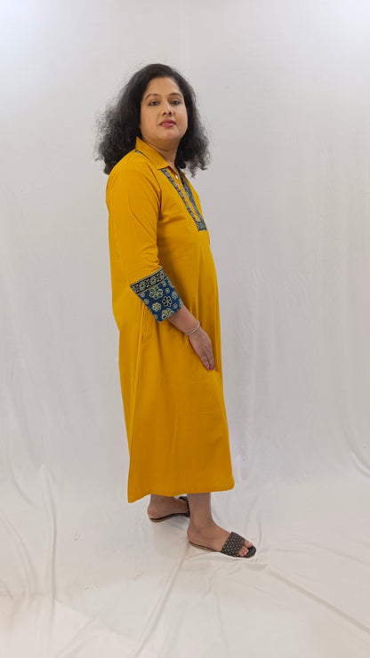 Kaveri – Cotton Fusion Dress - Haldi Yellow
