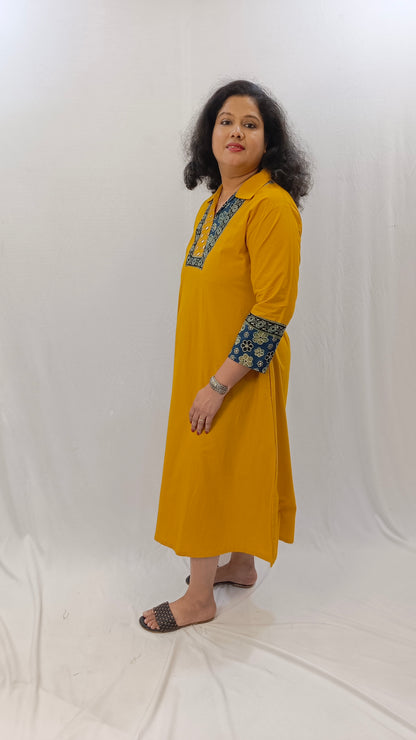 Kaveri – Cotton Fusion Dress - Haldi Yellow