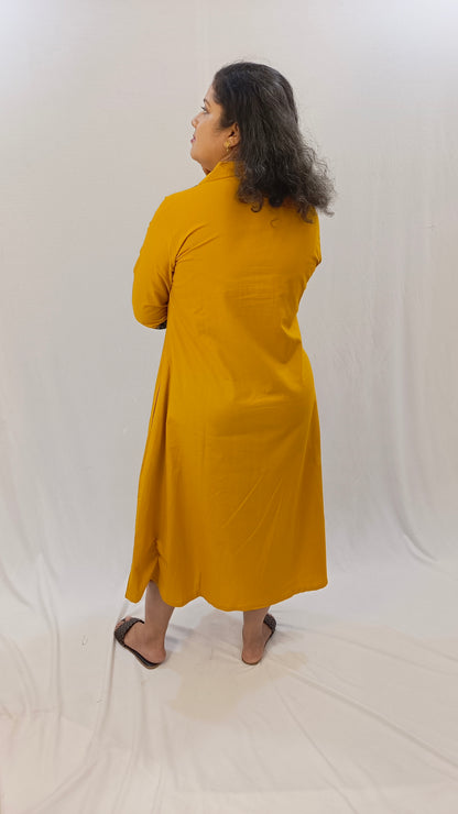 Kaveri – Cotton Fusion Dress - Haldi Yellow