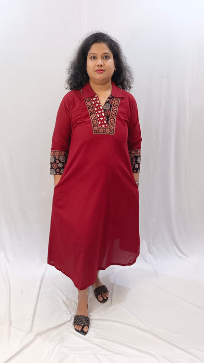 Kaveri – Cotton Fusion Dress - Red