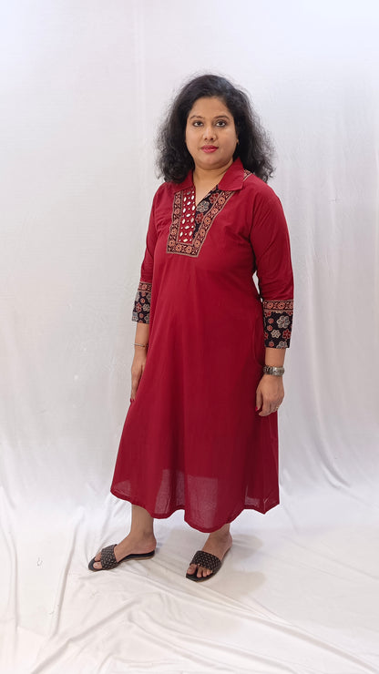 Kaveri – Cotton Fusion Dress - Red