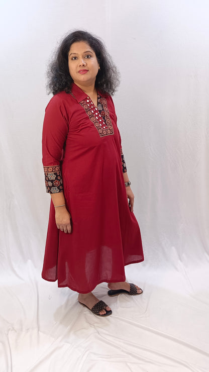 Kaveri – Cotton Fusion Dress - Red
