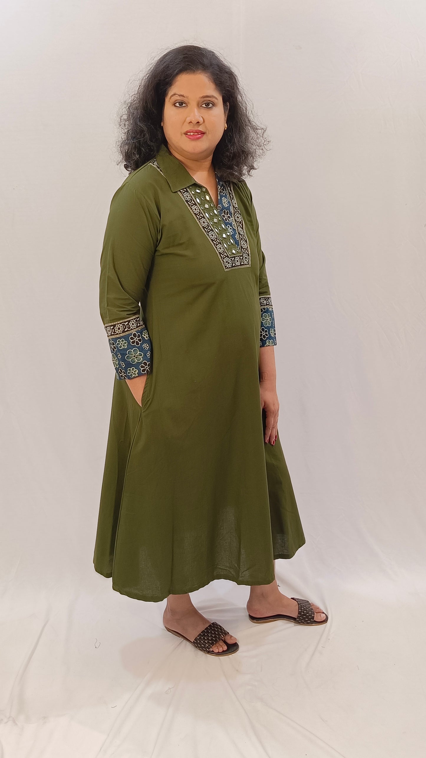 Kaveri – Cotton Fusion Dress - Mehendi Green