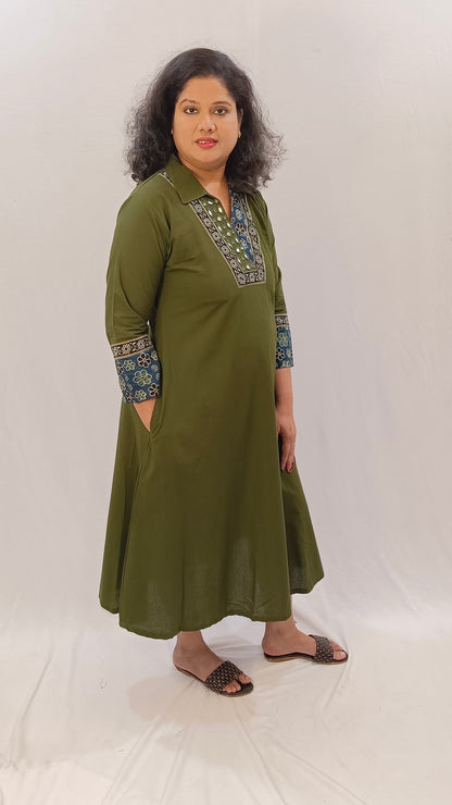 Kaveri – Cotton Fusion Dress - Mehendi Green