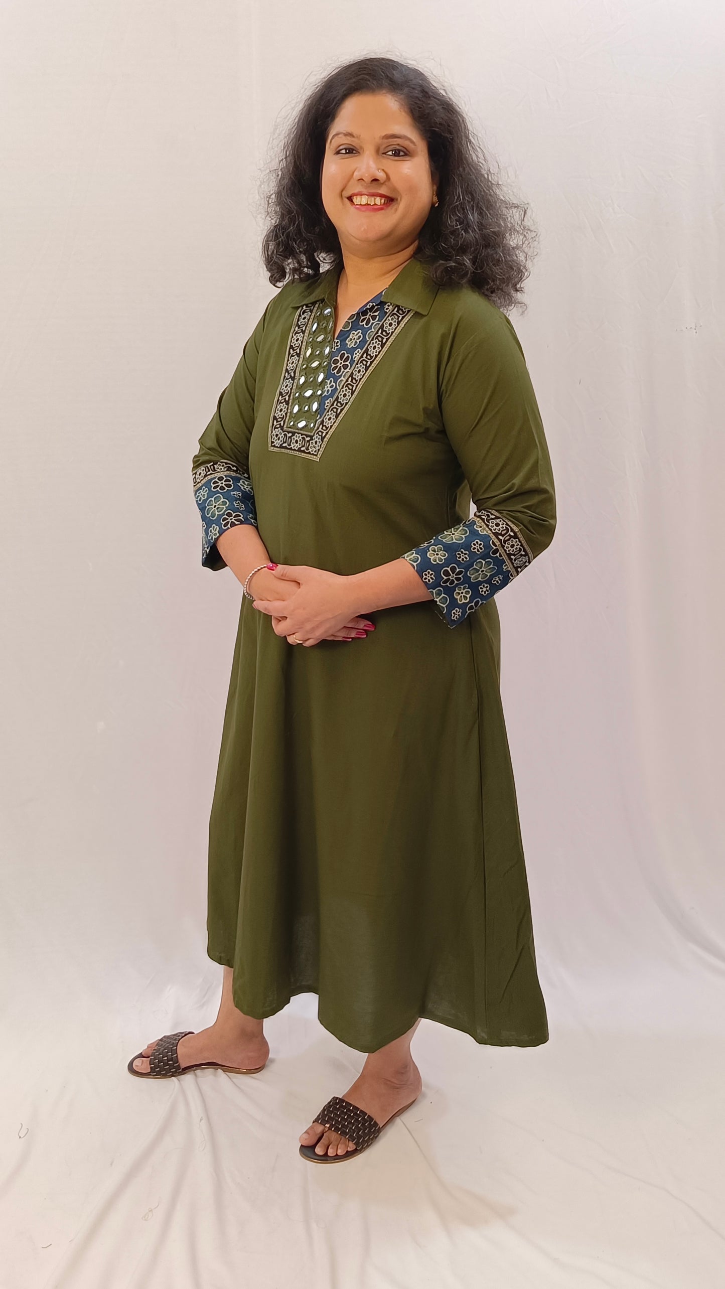 Kaveri – Cotton Fusion Dress - Mehendi Green